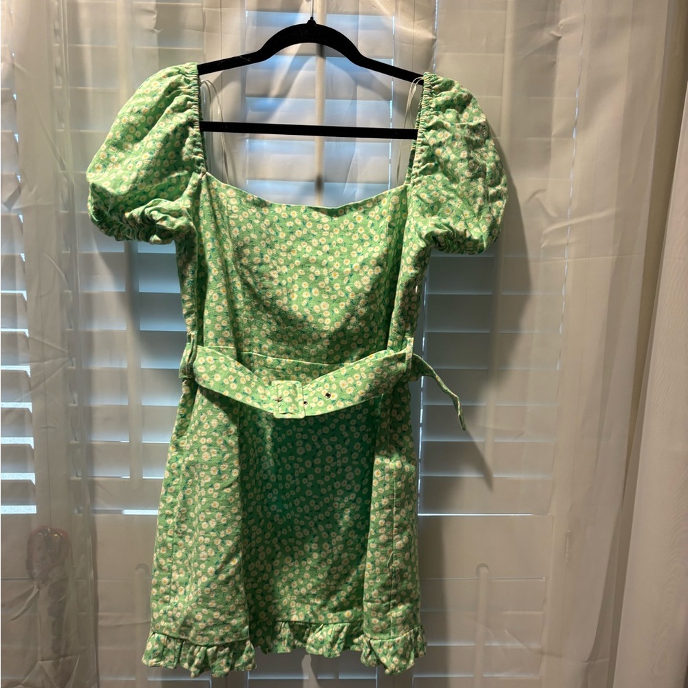 Zara Green Floral Puff-Sleeve Mini Dress